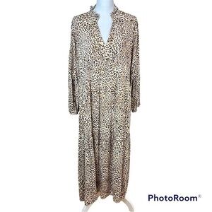 2/$25 Terra & Sky Leopard Animal Print Bohemian Western Long Sleeve Maxi Dress